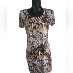 Proportion Petite Animal Print Short Sleeve Midi Dress S